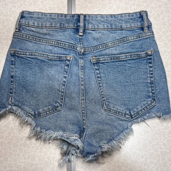ZARA High Rise Shorts Denim Jean Blue Ripped Size 4 - Picture 2 of 7